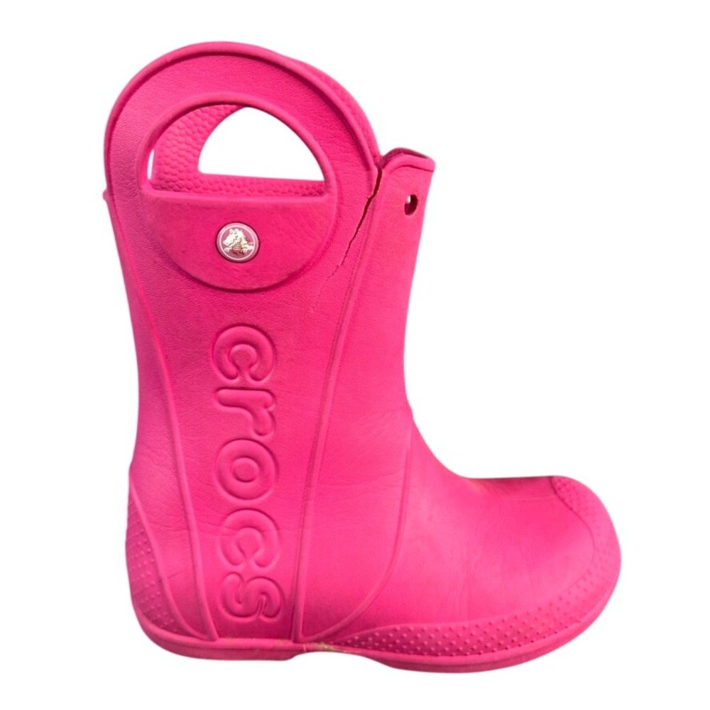 Crocs Kids Handle It Rain Boots Pink Waterproof Croslite J1 Pull On Boots